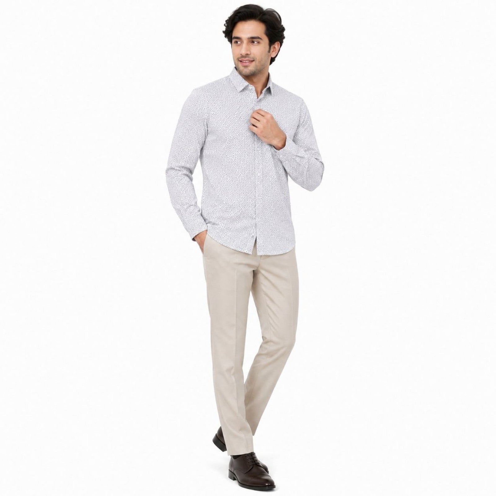 Formal White Microprinted Shirts-3