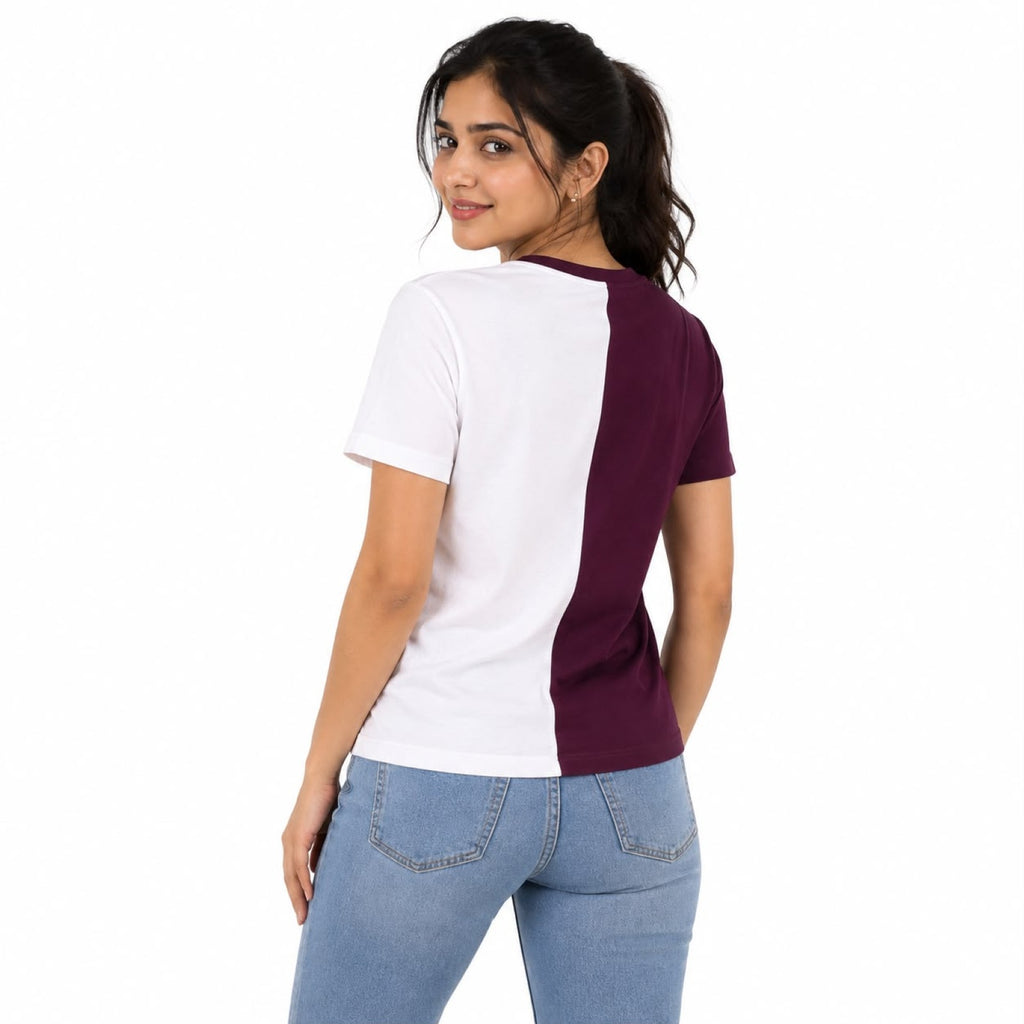 Dual Tone Maroon Color Block T-Shirt