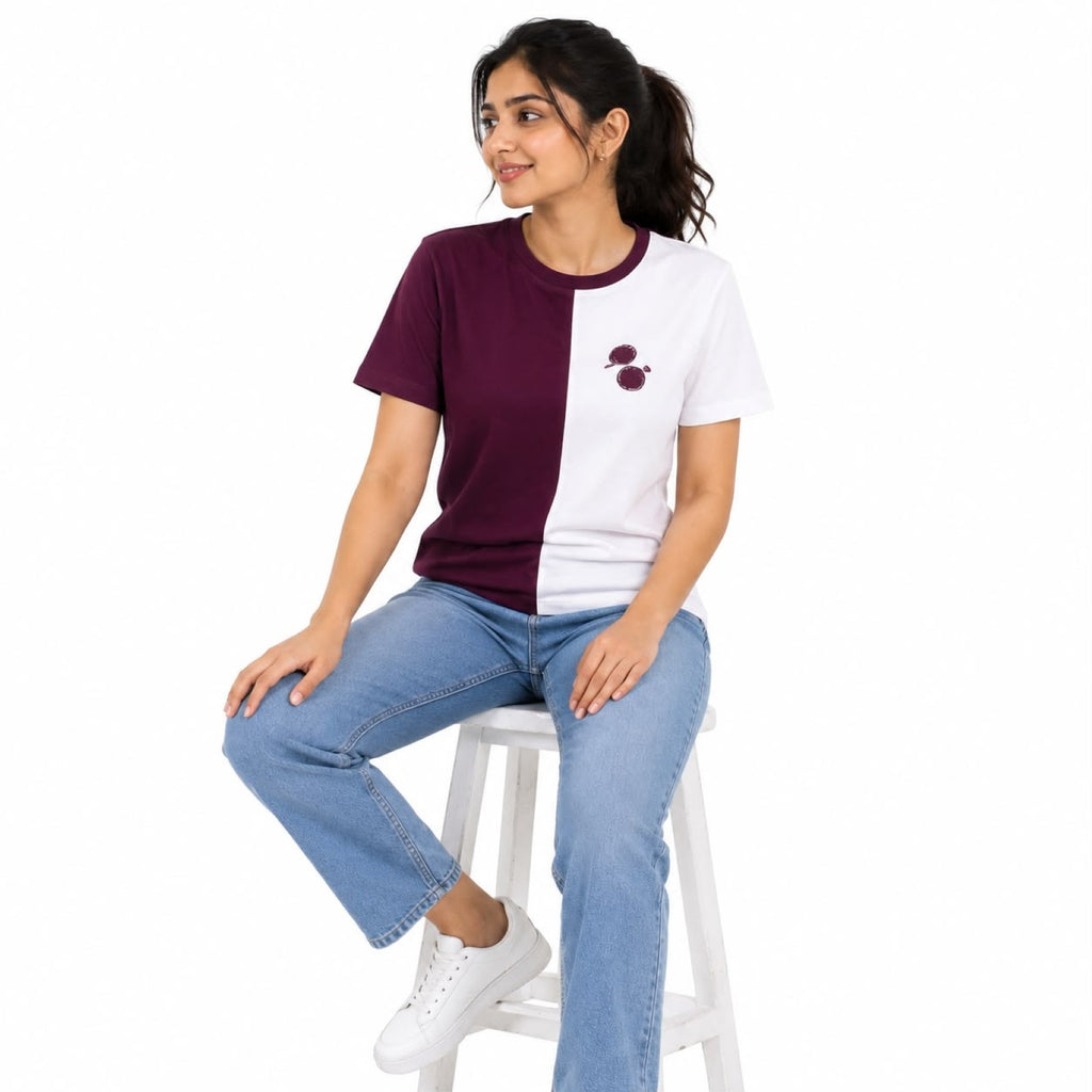 Dual Tone Maroon Color Block T-Shirt