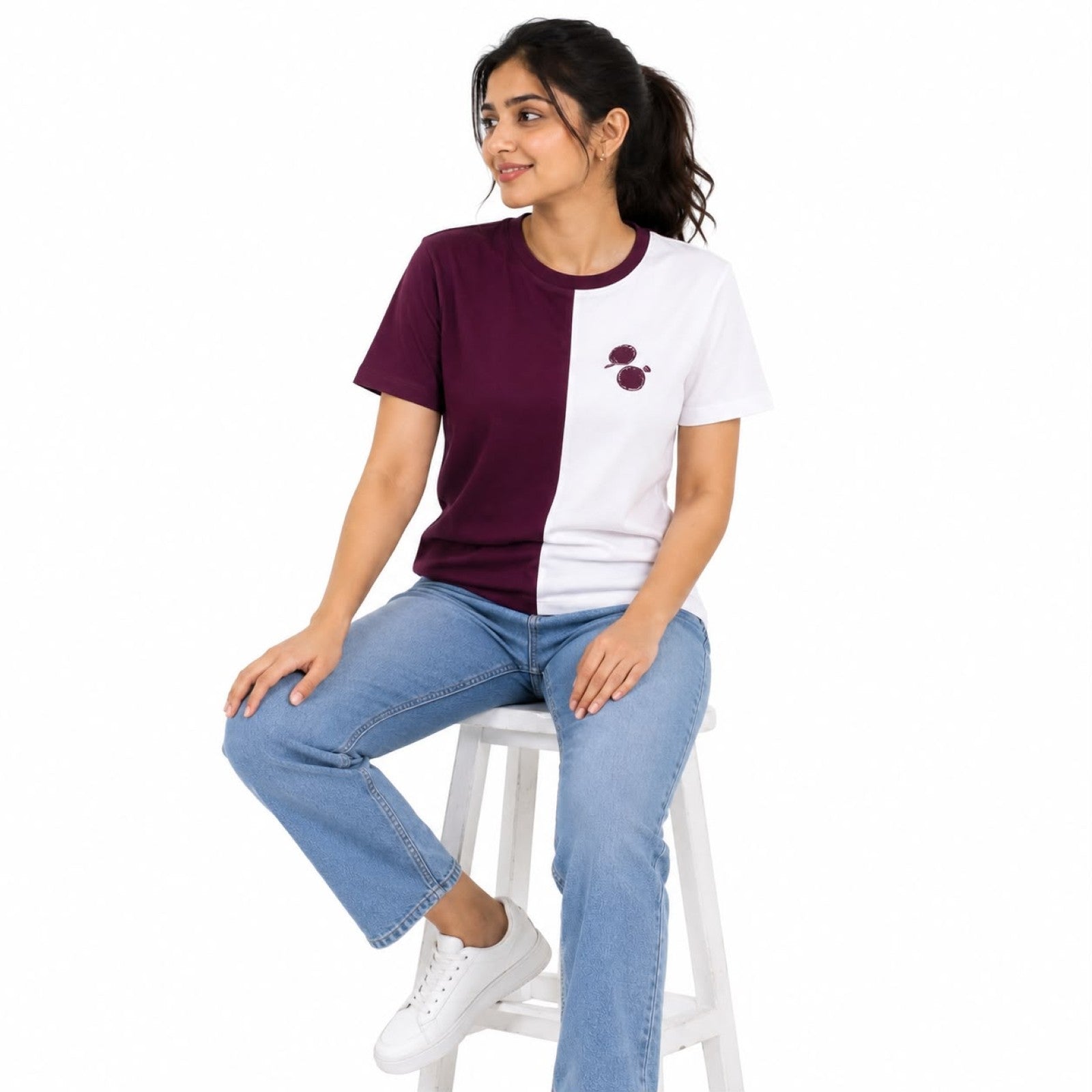 Dual Tone Maroon Color Block T-Shirt