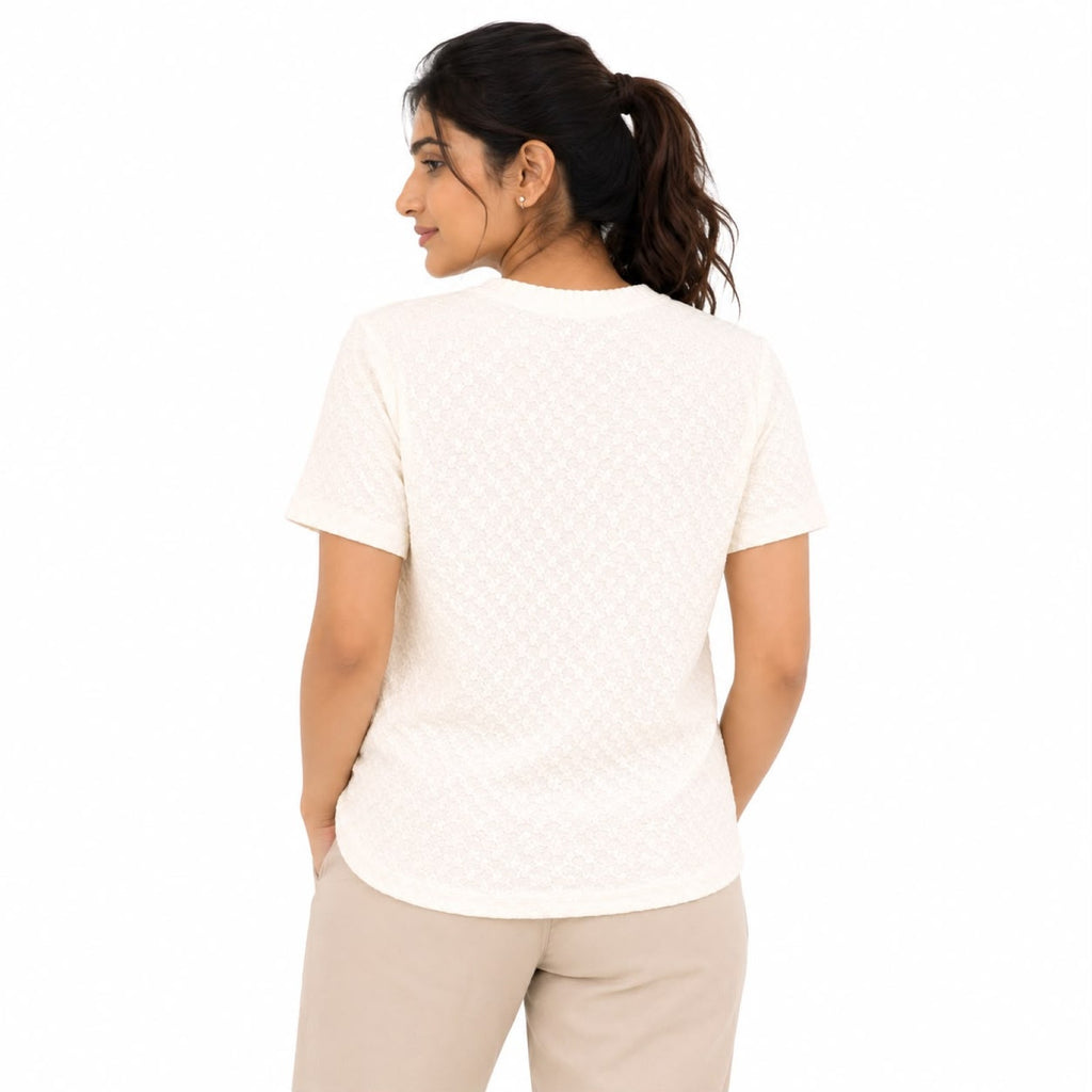 Elegant Cream Textured Casual Top