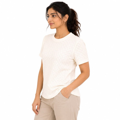 Elegant Cream Textured Casual Top