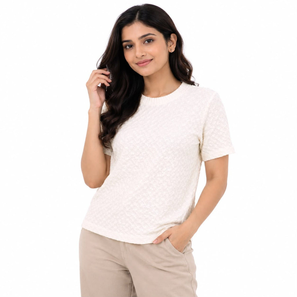 Elegant Cream Textured Casual Top
