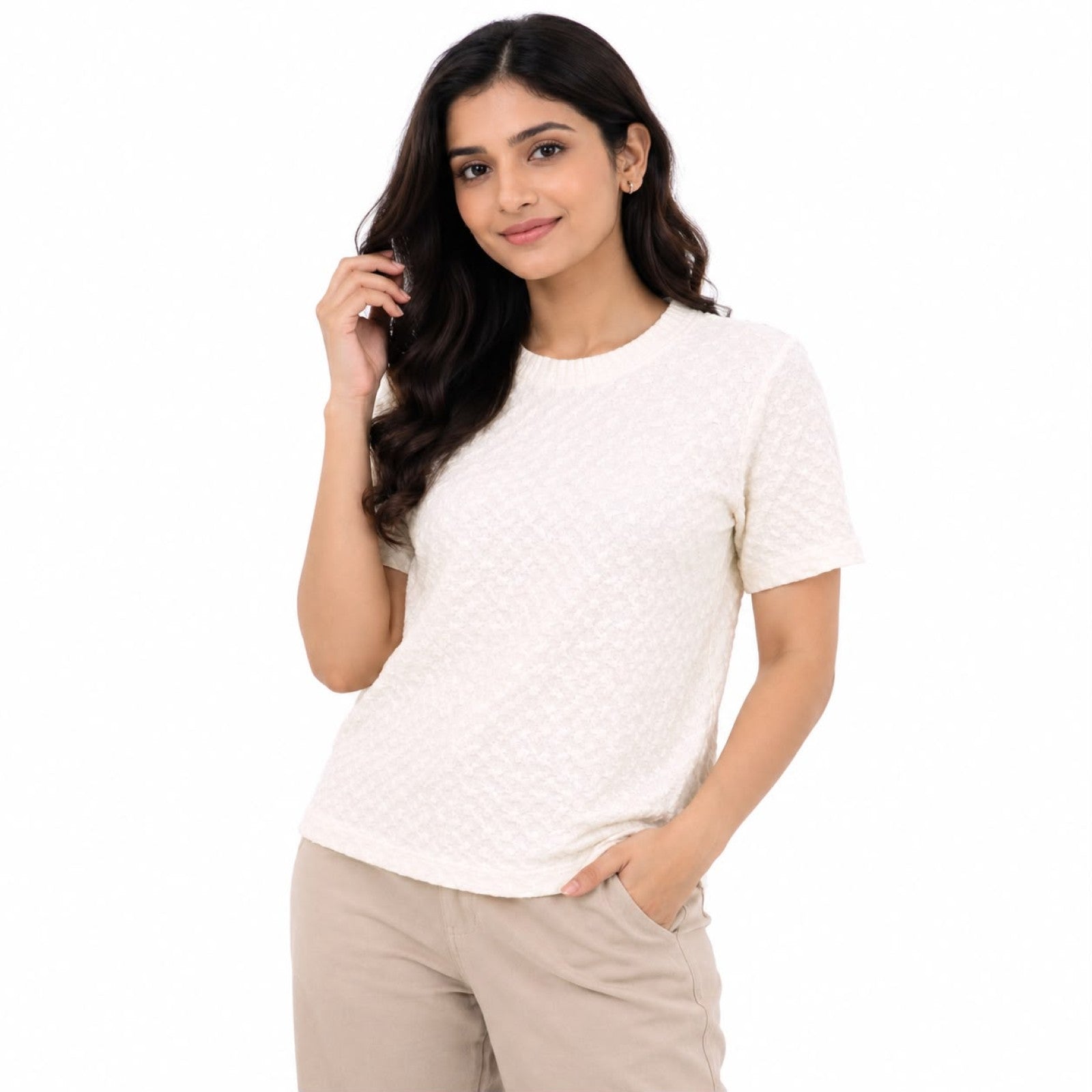 Elegant Cream Textured Casual Top