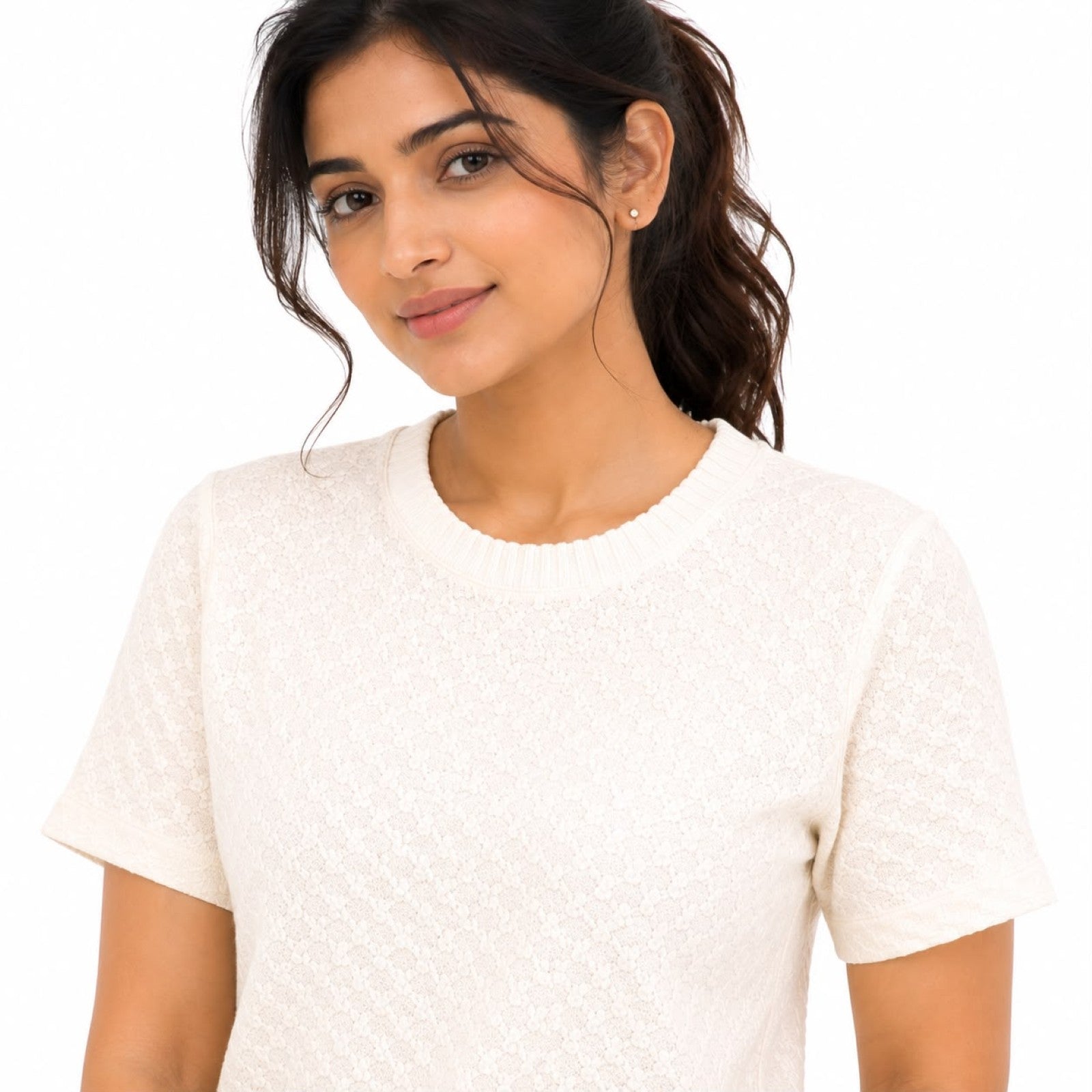 Elegant Cream Textured Casual Top