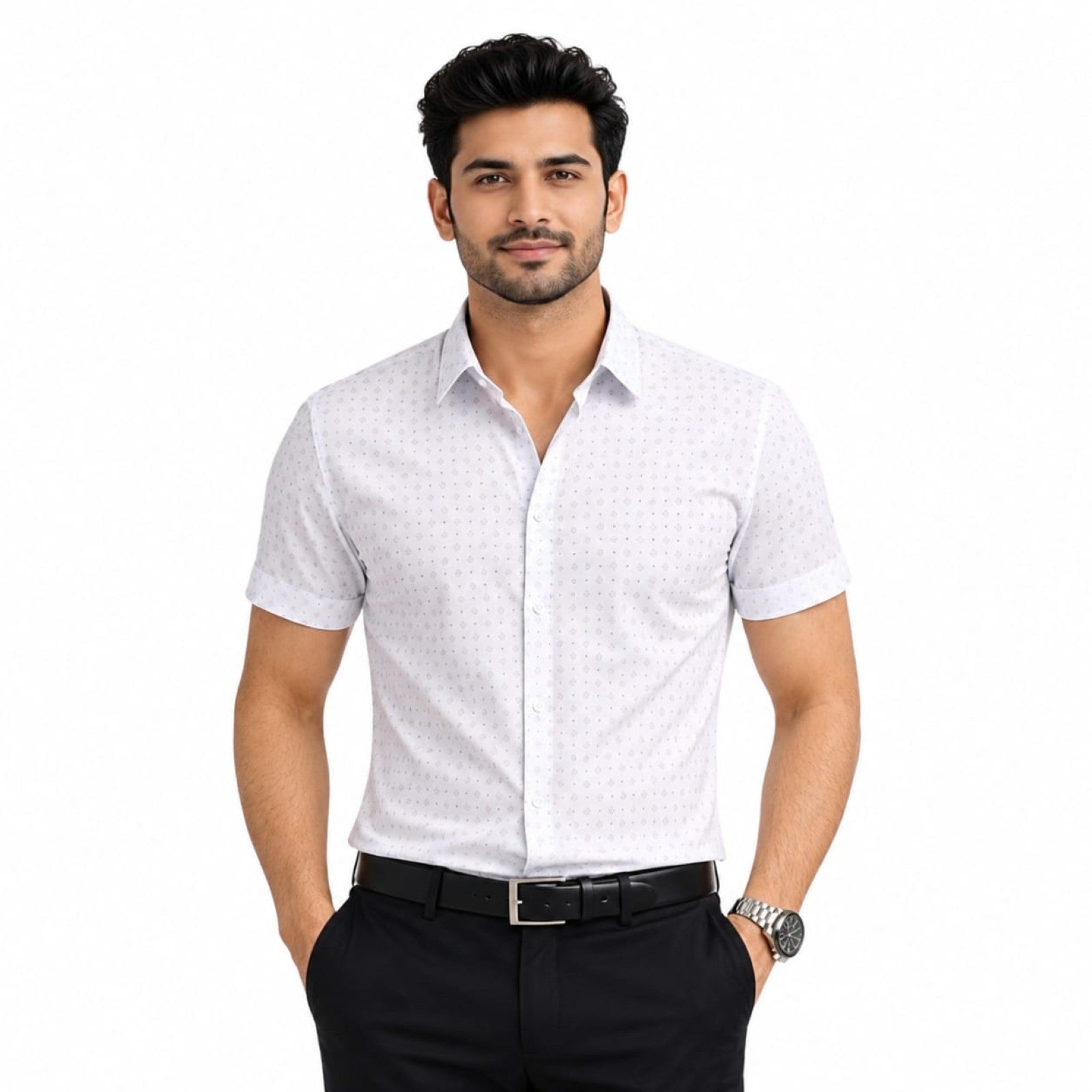 Classic Microprinted White Formal Shirts