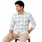 Men's White & Sky Blue Check Formal Shirt