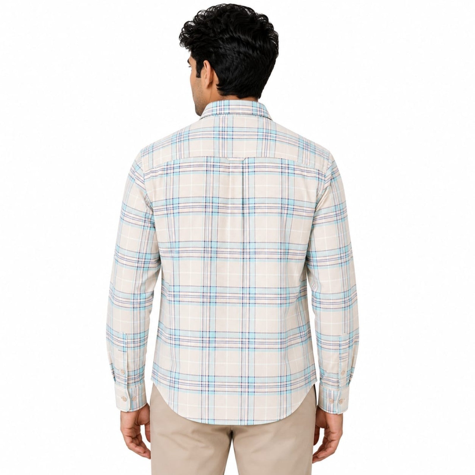 Men's White & Sky Blue Check Formal Shirt