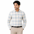 Men's White & Sky Blue Check Formal Shirt