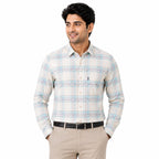 Men's White & Sky Blue Check Formal Shirt