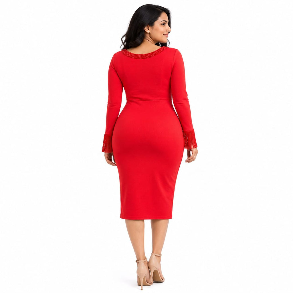 Coral Grace Bodycon Midi Dress