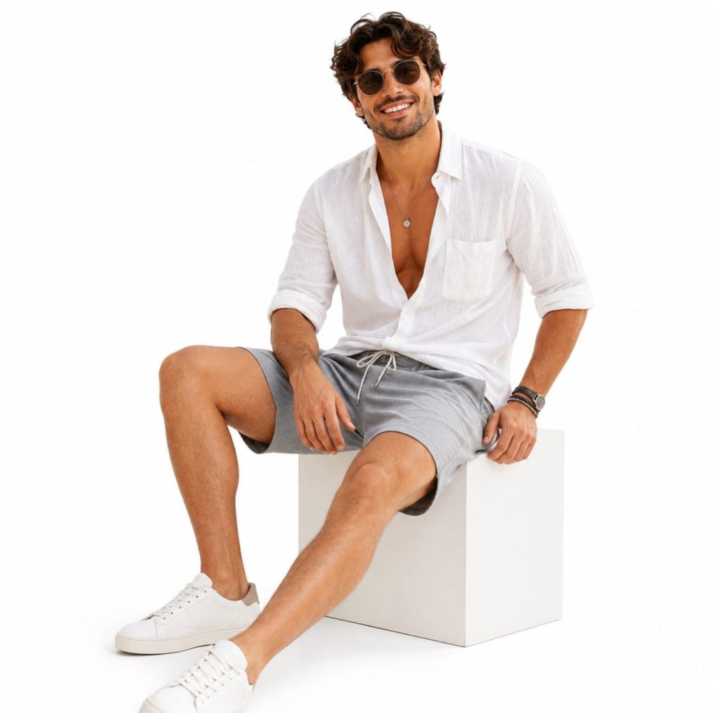 Men's Green Drawstring Cotton Blend Casual Shorts | Comfortable Summer Beach Shorts for Men