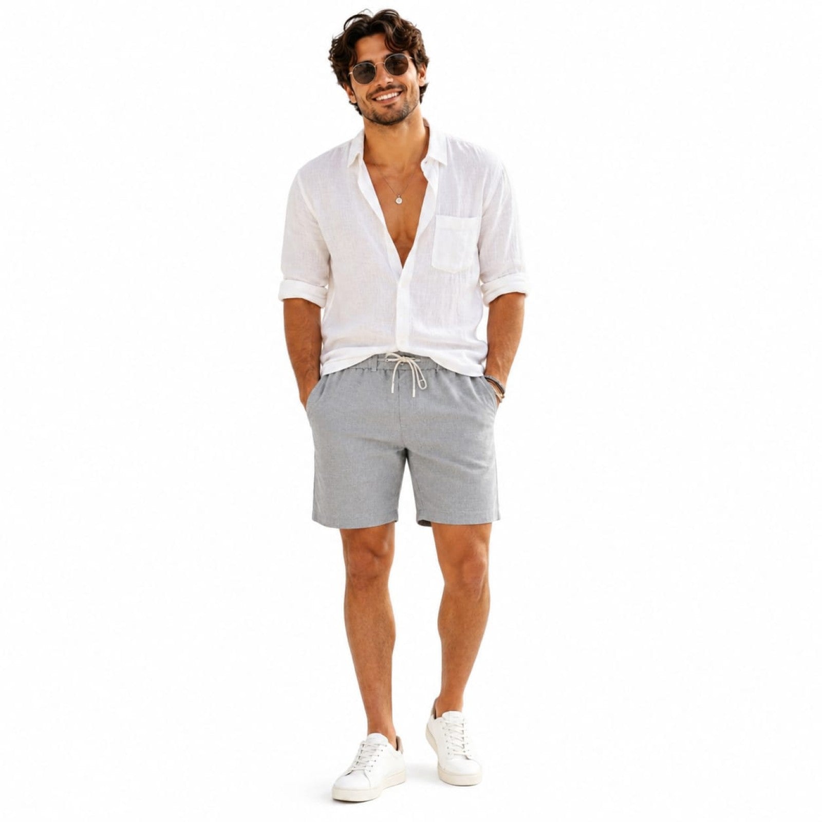 Men's Green Drawstring Cotton Blend Casual Shorts | Comfortable Summer Beach Shorts for Men