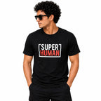 Men's Jet Black Super Human Graphic Casual T-Shirt