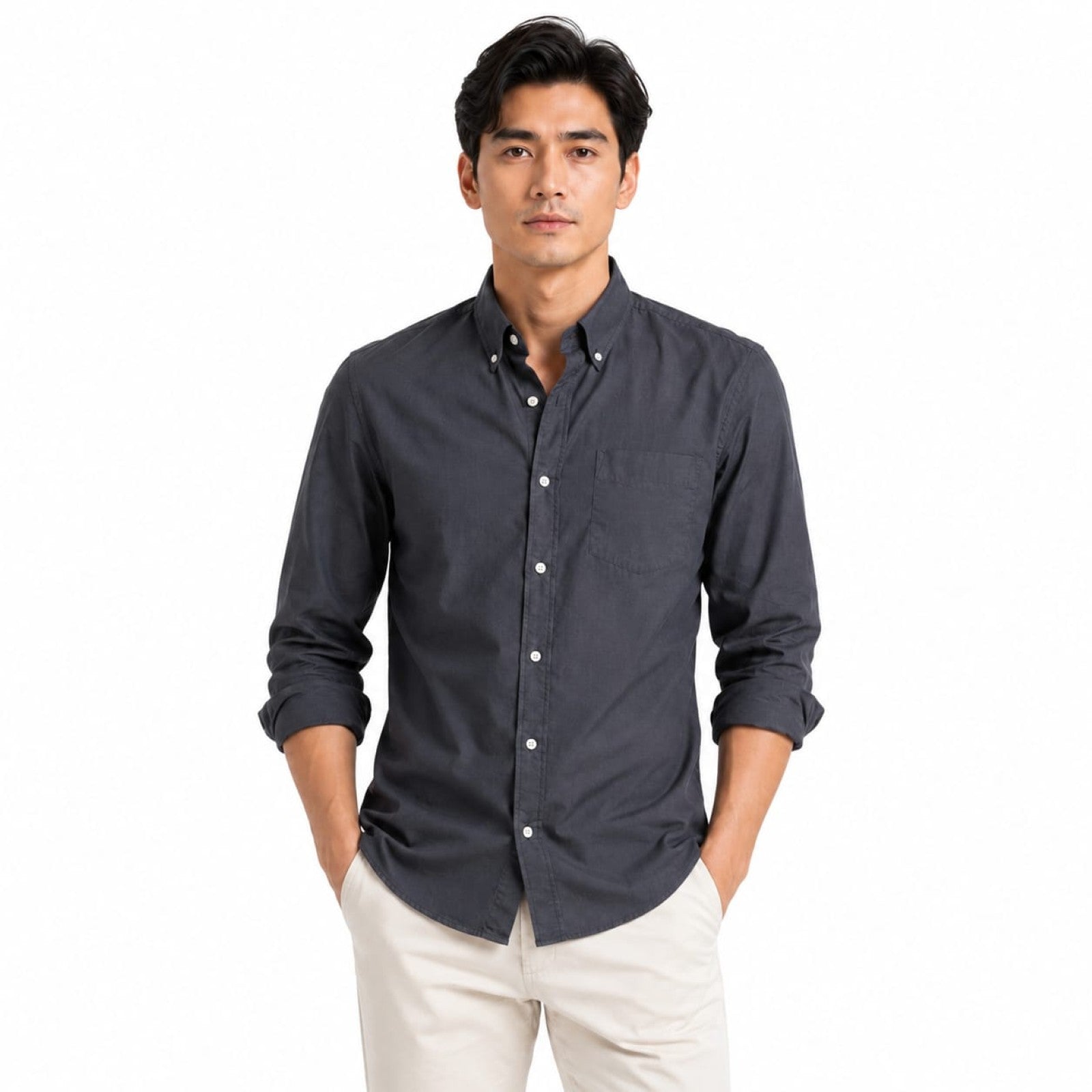 Men's Grey Solid Full Sleeve Casual Shirt