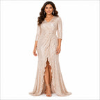 Champagne Luxe Sequin Draped Evening Gown