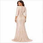 Champagne Luxe Sequin Draped Evening Gown