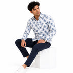 Men's Light Blue Floral Printed Full Sleeve Casual Shirt