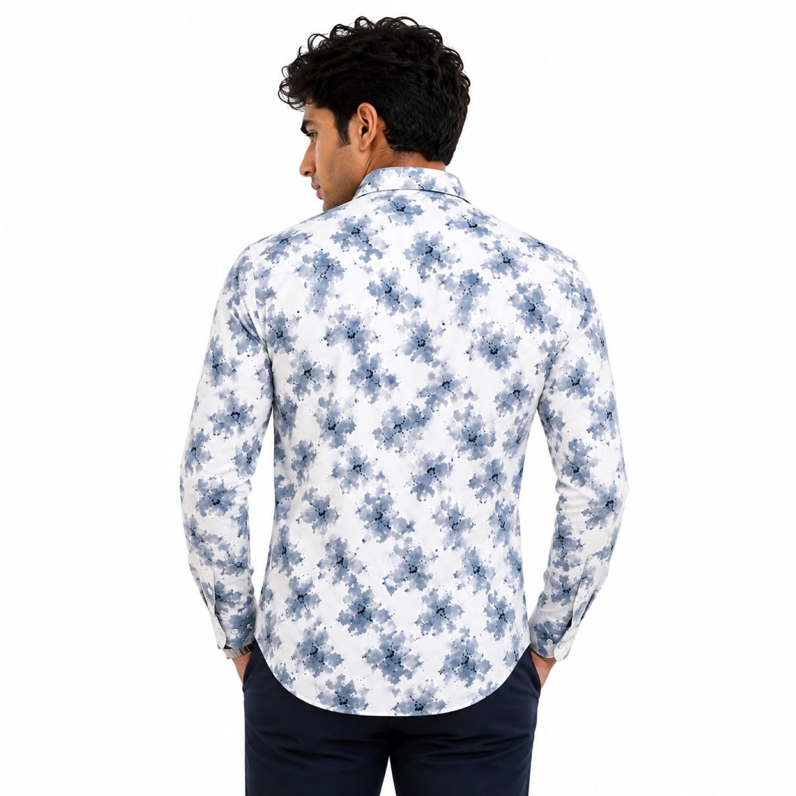 Men's Light Blue Floral Printed Full Sleeve Casual Shirt