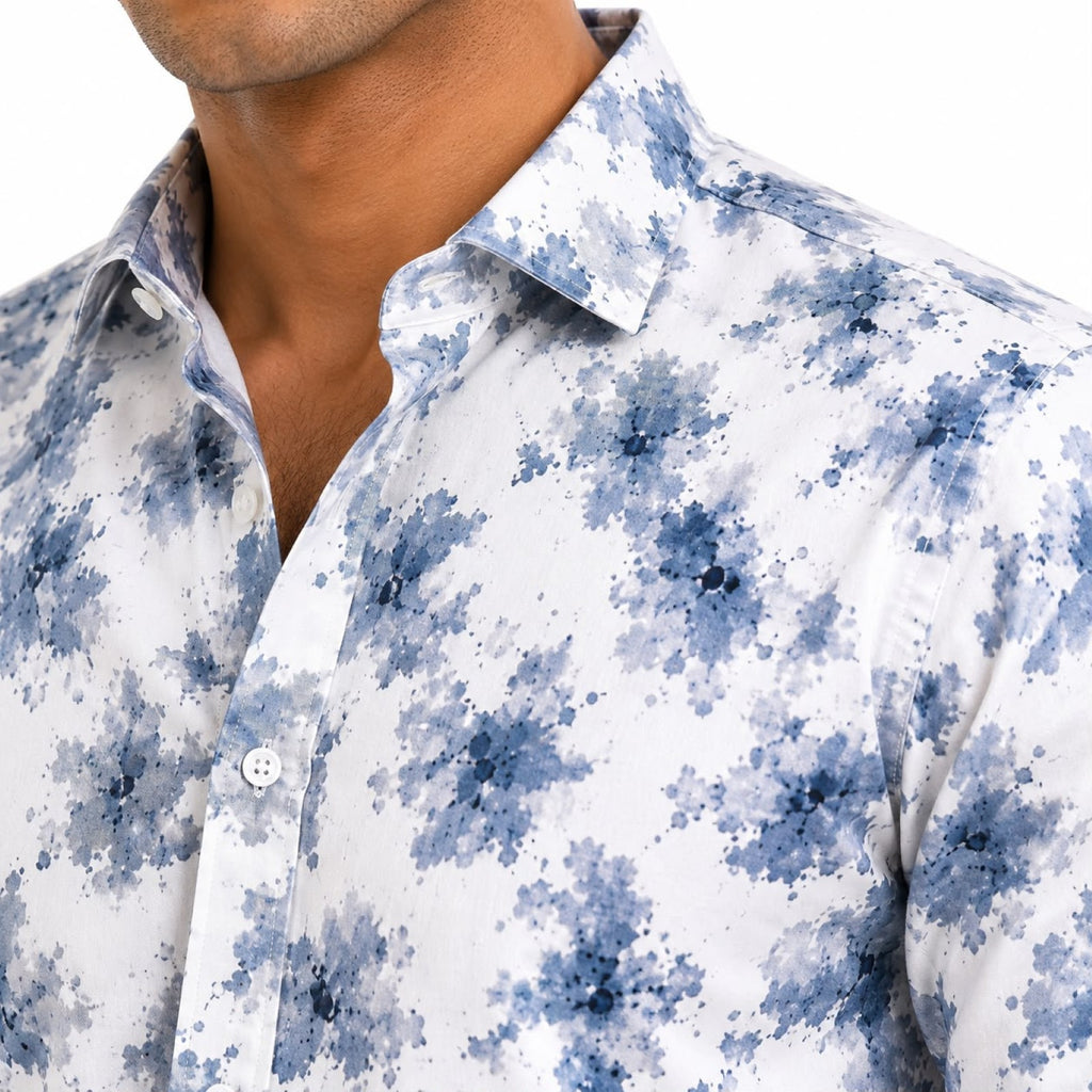 Men's Light Blue Floral Printed Full Sleeve Casual Shirt