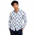 Men's Light Blue Floral Printed Full Sleeve Casual Shirt