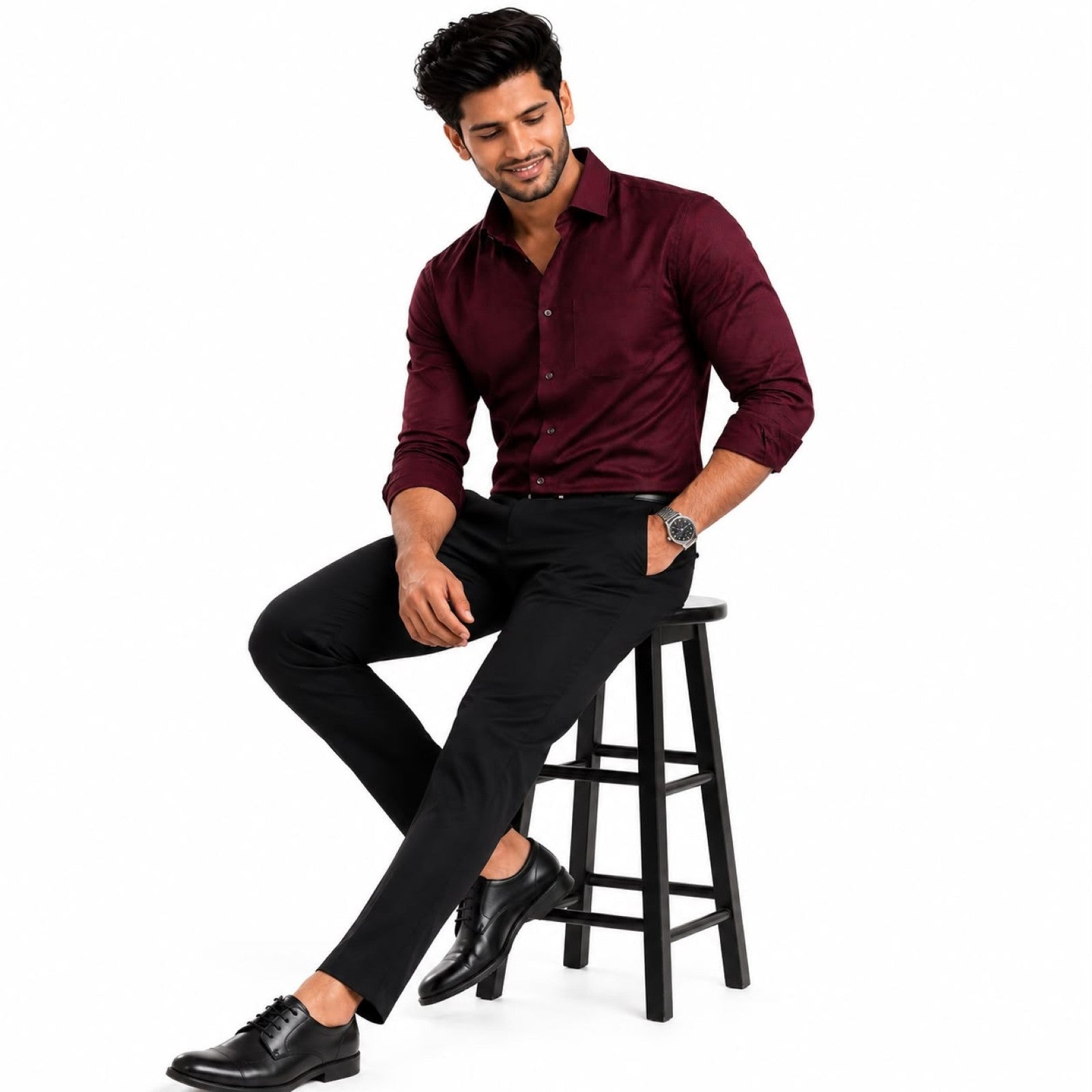 Men's Burgundy Micro Pattern Formal Shirt