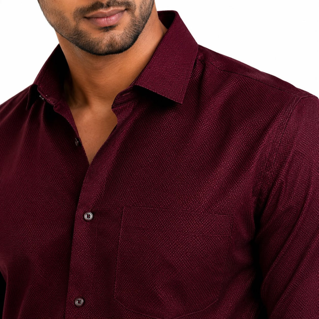 Men's Burgundy Micro Pattern Formal Shirt