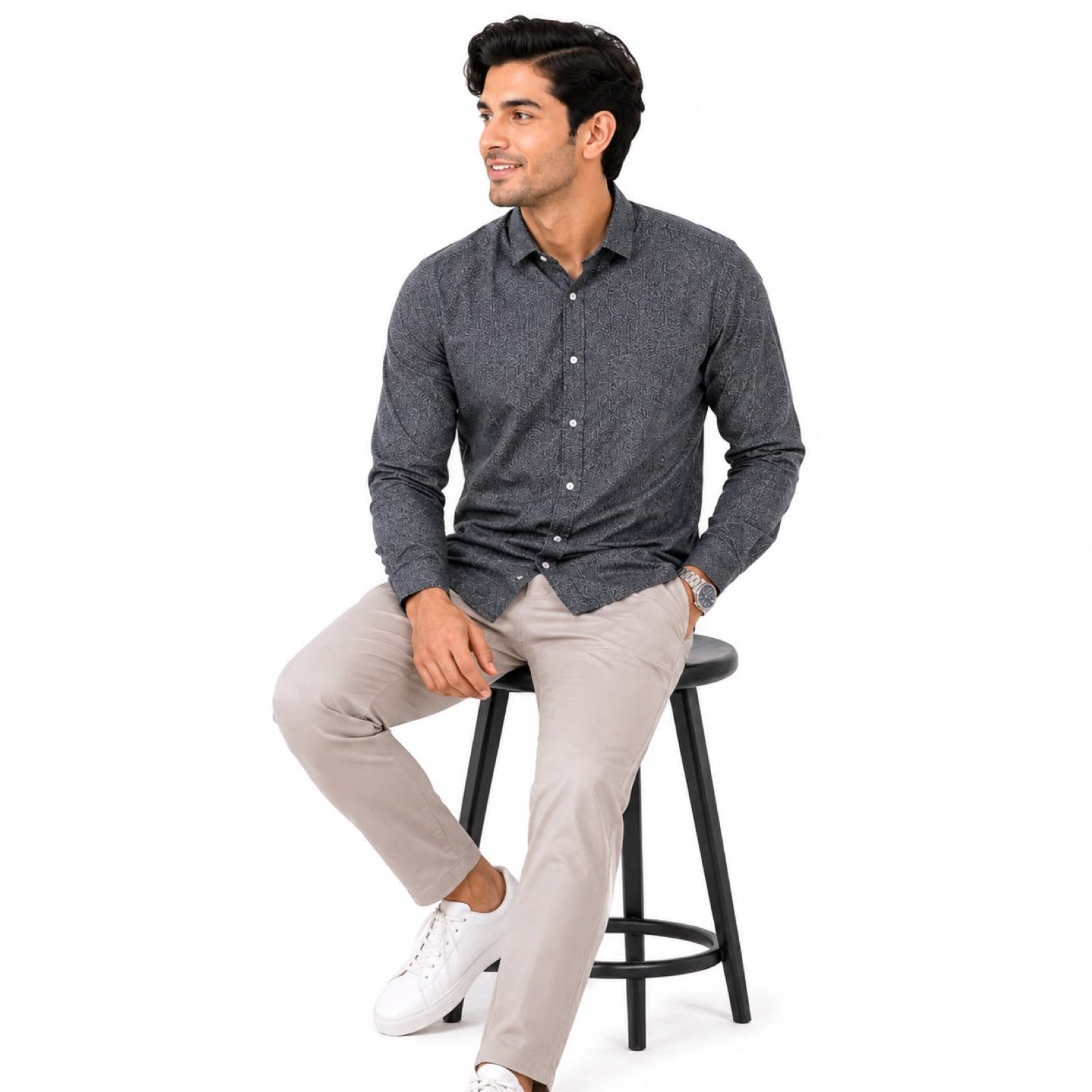 Men's Blue Printed Full Sleeve Casual Shirt