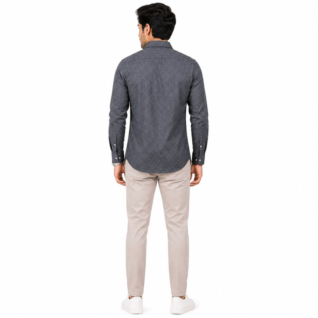 Men's Blue Printed Full Sleeve Casual Shirt