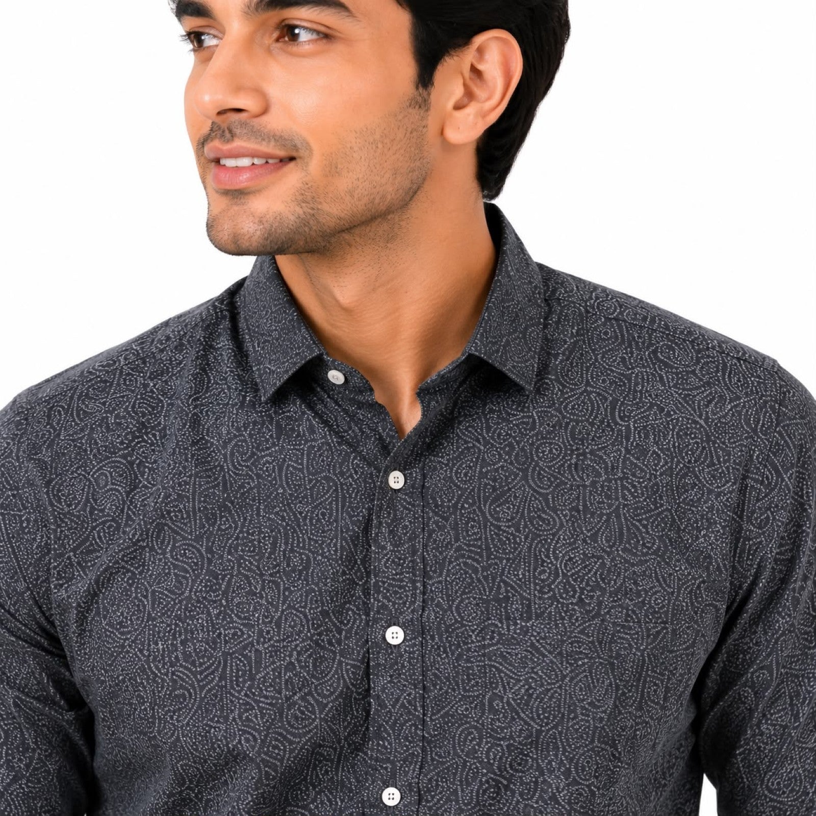 Men's Blue Printed Full Sleeve Casual Shirt