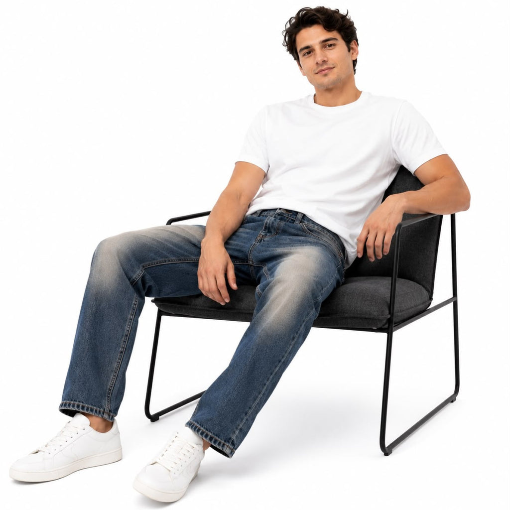 Men's Blue Washed Straight Fit Denim Jeans