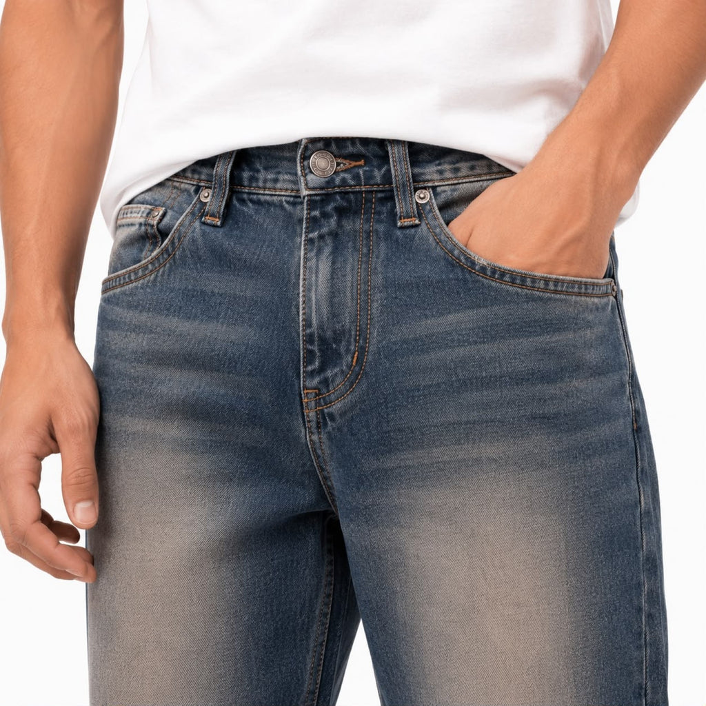Men's Blue Washed Straight Fit Denim Jeans