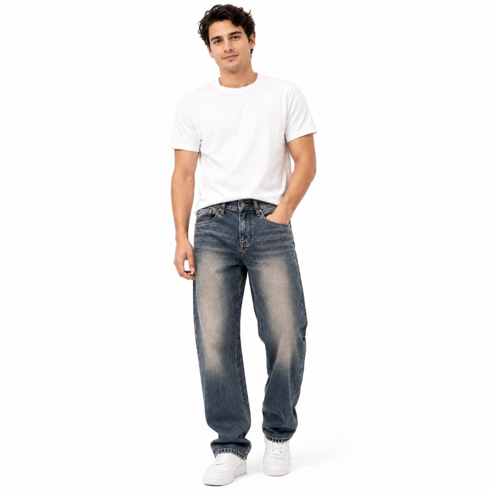Men's Blue Washed Straight Fit Denim Jeans