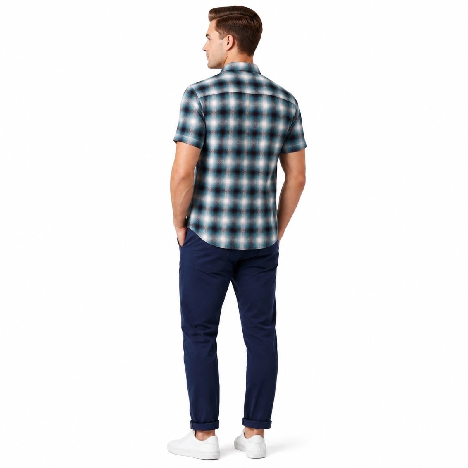 Men's Blue Checked Casual Half Sleeve Shirt
