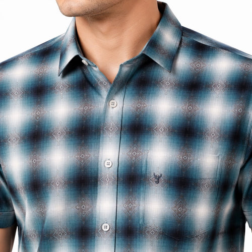 Men's Blue Checked Casual Half Sleeve Shirt