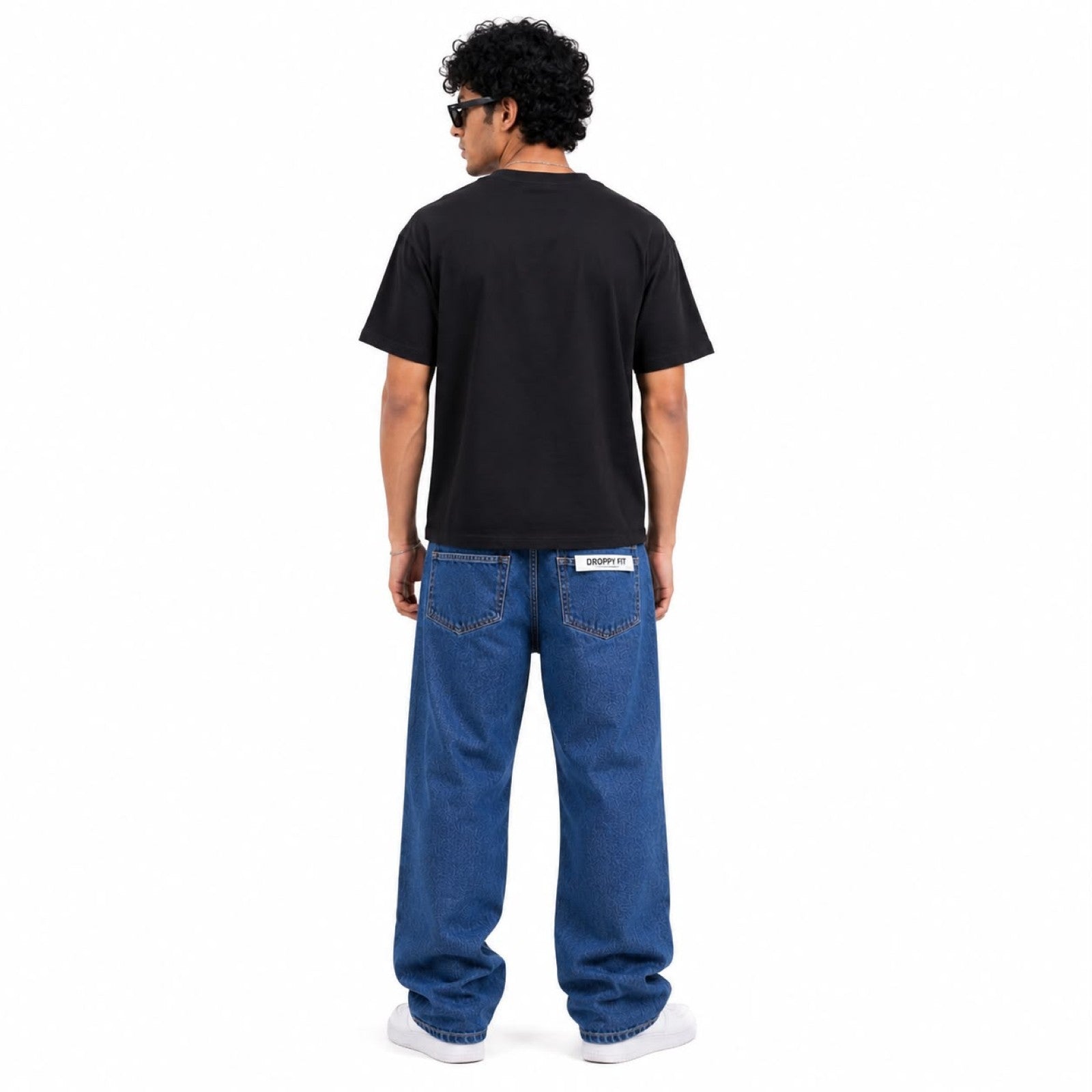 Men's Blue Baggy Fit Washed Denim Jeans