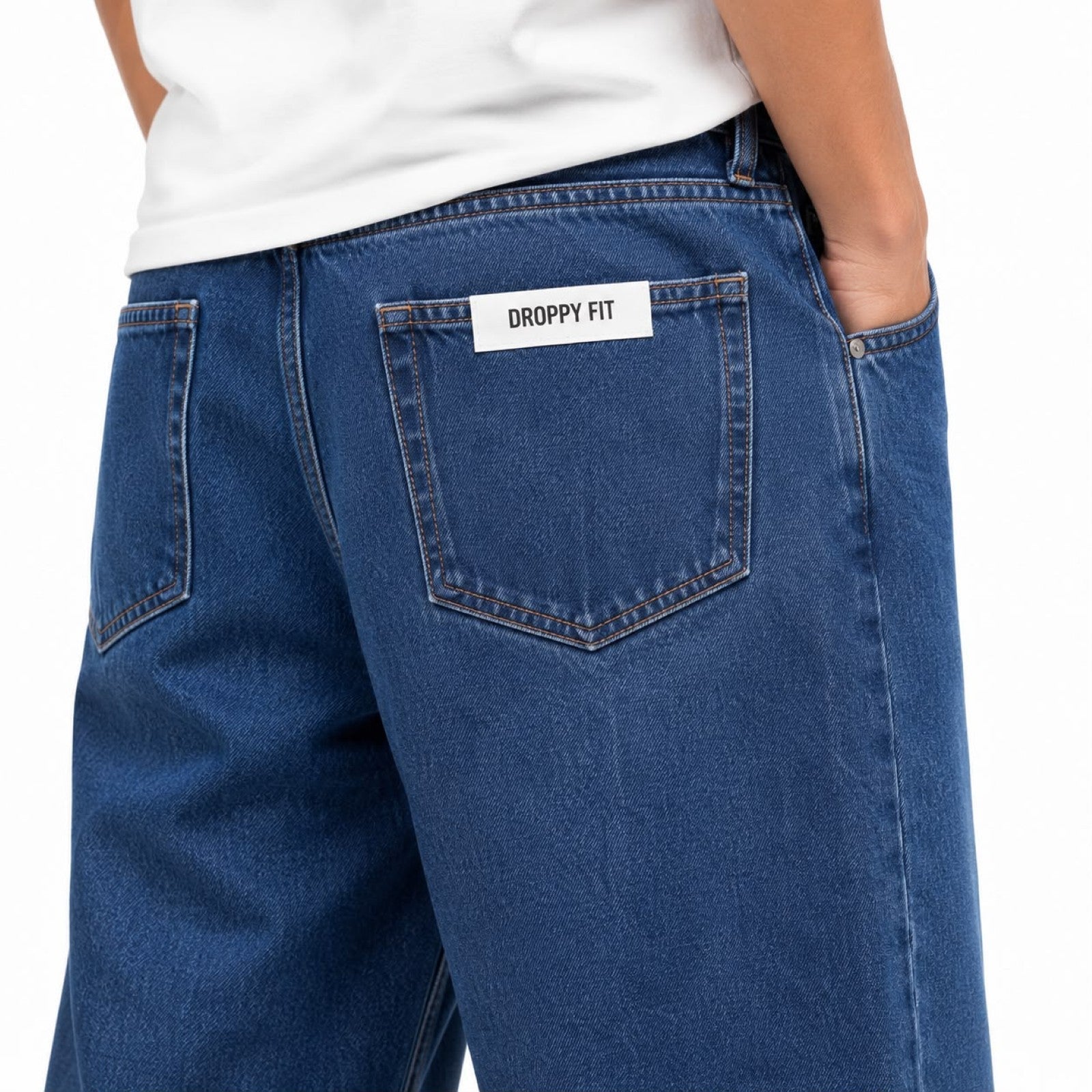 Men's Blue Baggy Fit Washed Denim Jeans
