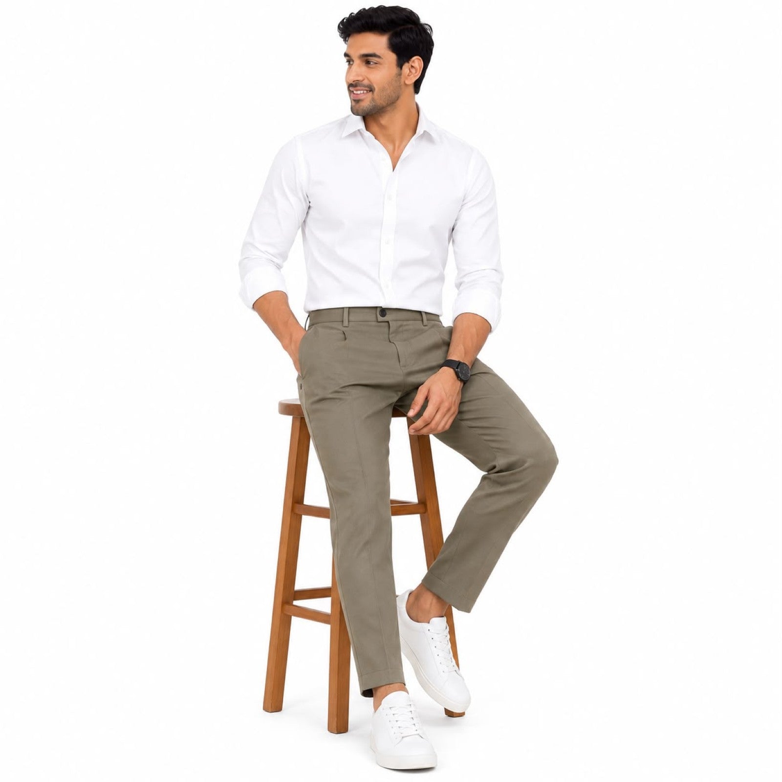 Men's Classic Sand Beige Smart Fit Formal Trousers