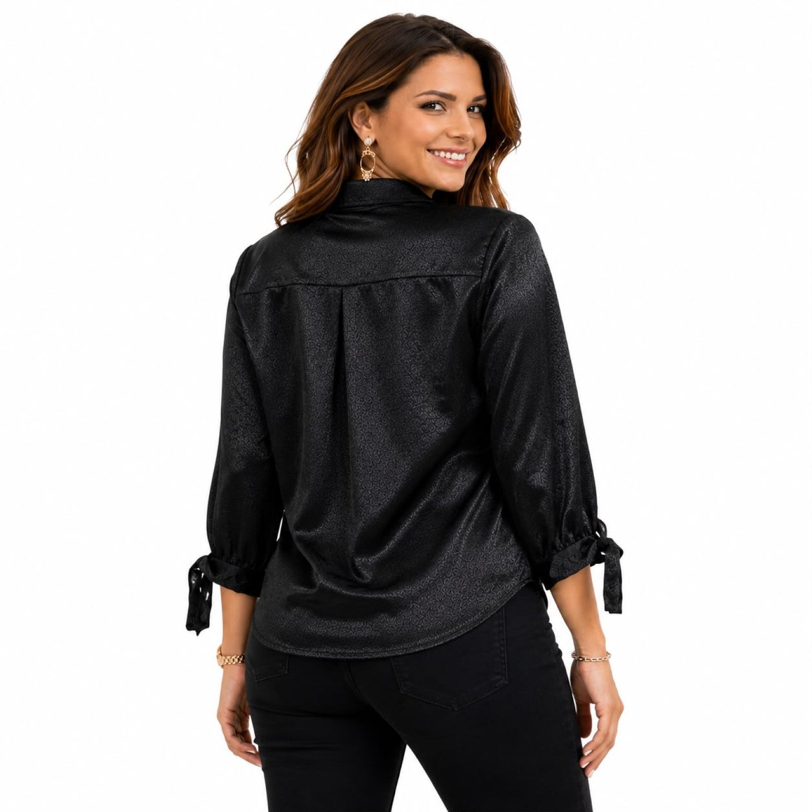 Elegant Black Satin Formal Shirt For Women