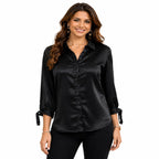 Elegant Black Satin Formal Shirt For Women