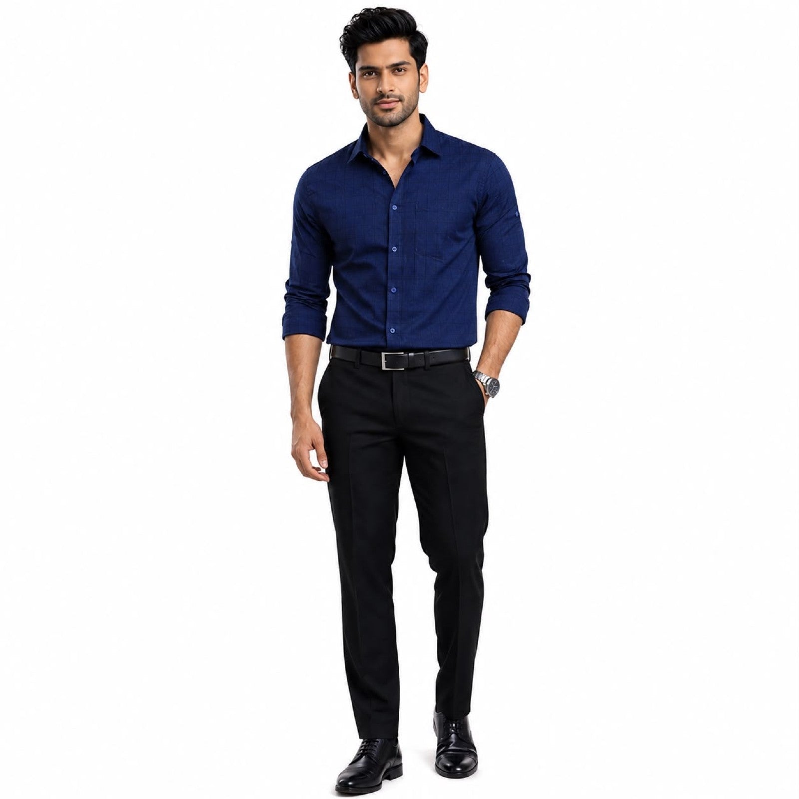 Men's Dark Blue Abstact Pattern Formal Shirt
