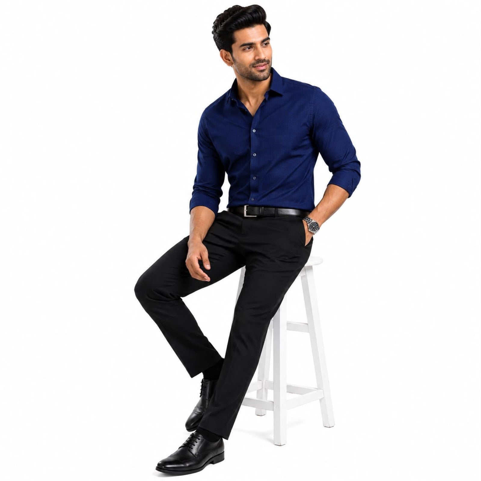 Men's Dark Blue Abstact Pattern Formal Shirt