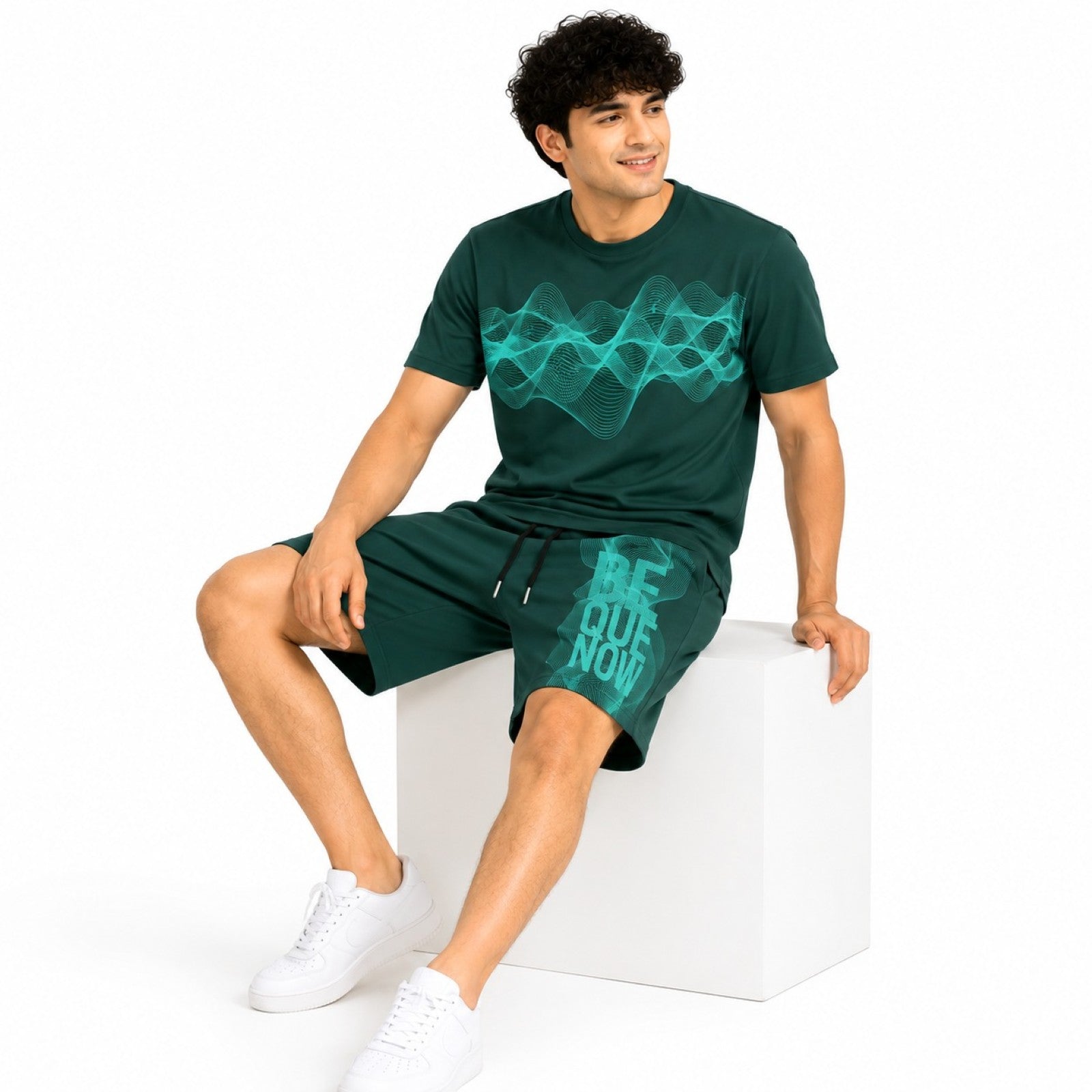 Men's Dark Green Graphic Printed Co-Ord Set