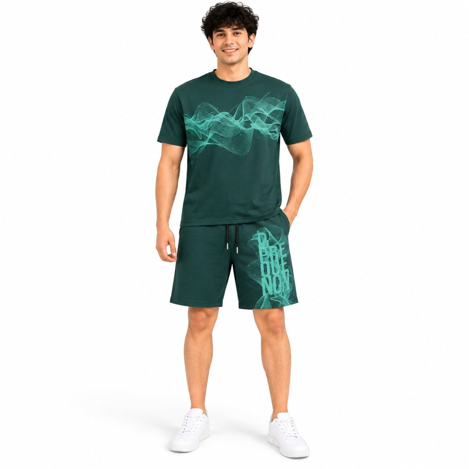 Men's Dark Green Graphic Printed Co-Ord Set