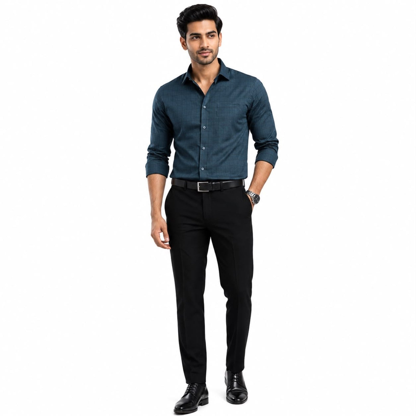 Men's Dark Blue Pattern Formal Shirt
