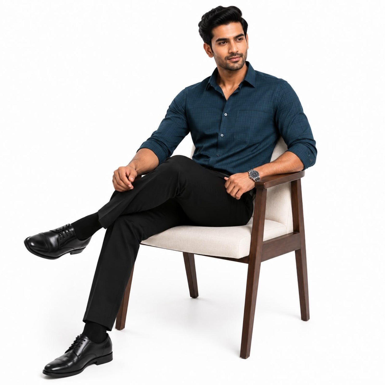 Men's Dark Blue Pattern Formal Shirt