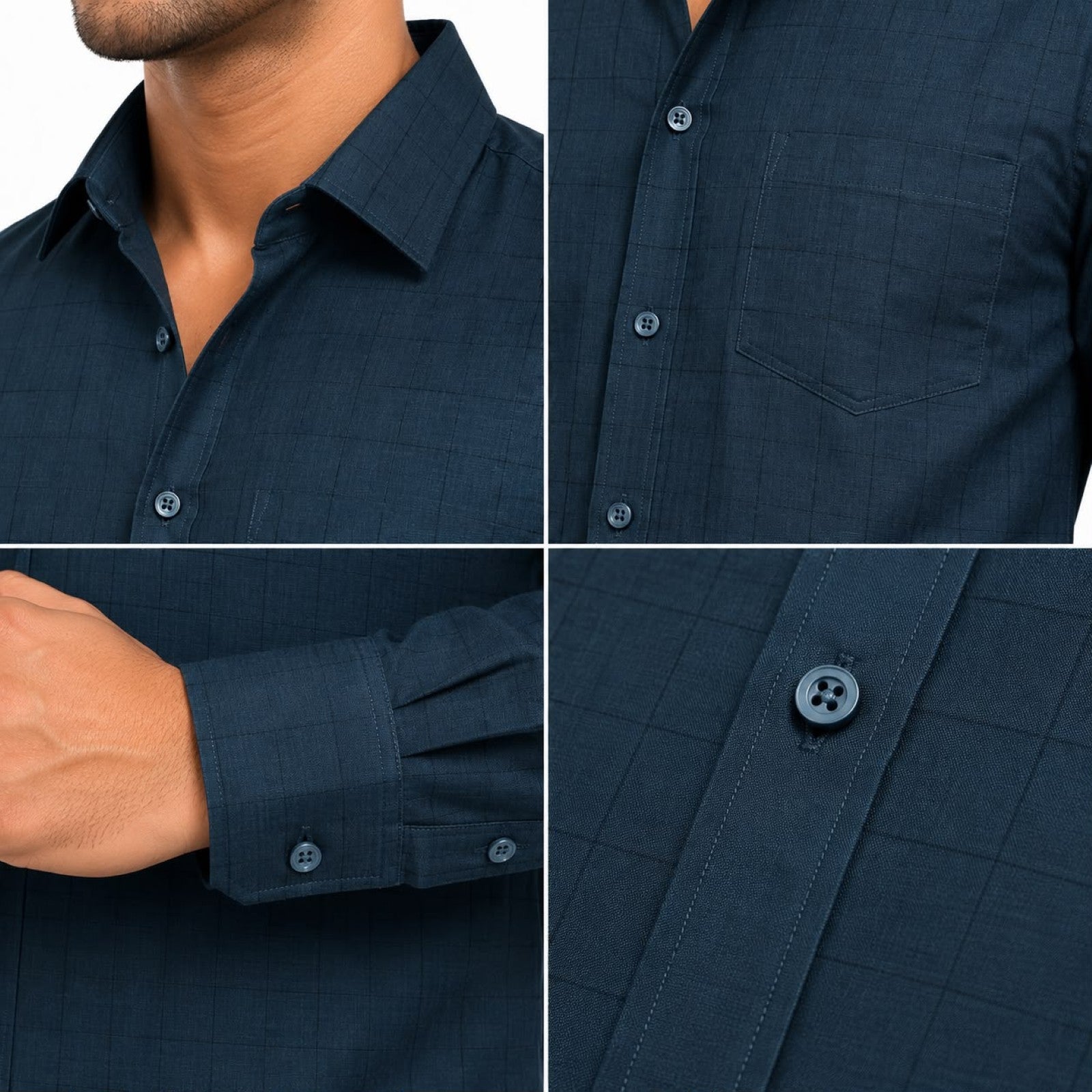 Men's Dark Blue Pattern Formal Shirt