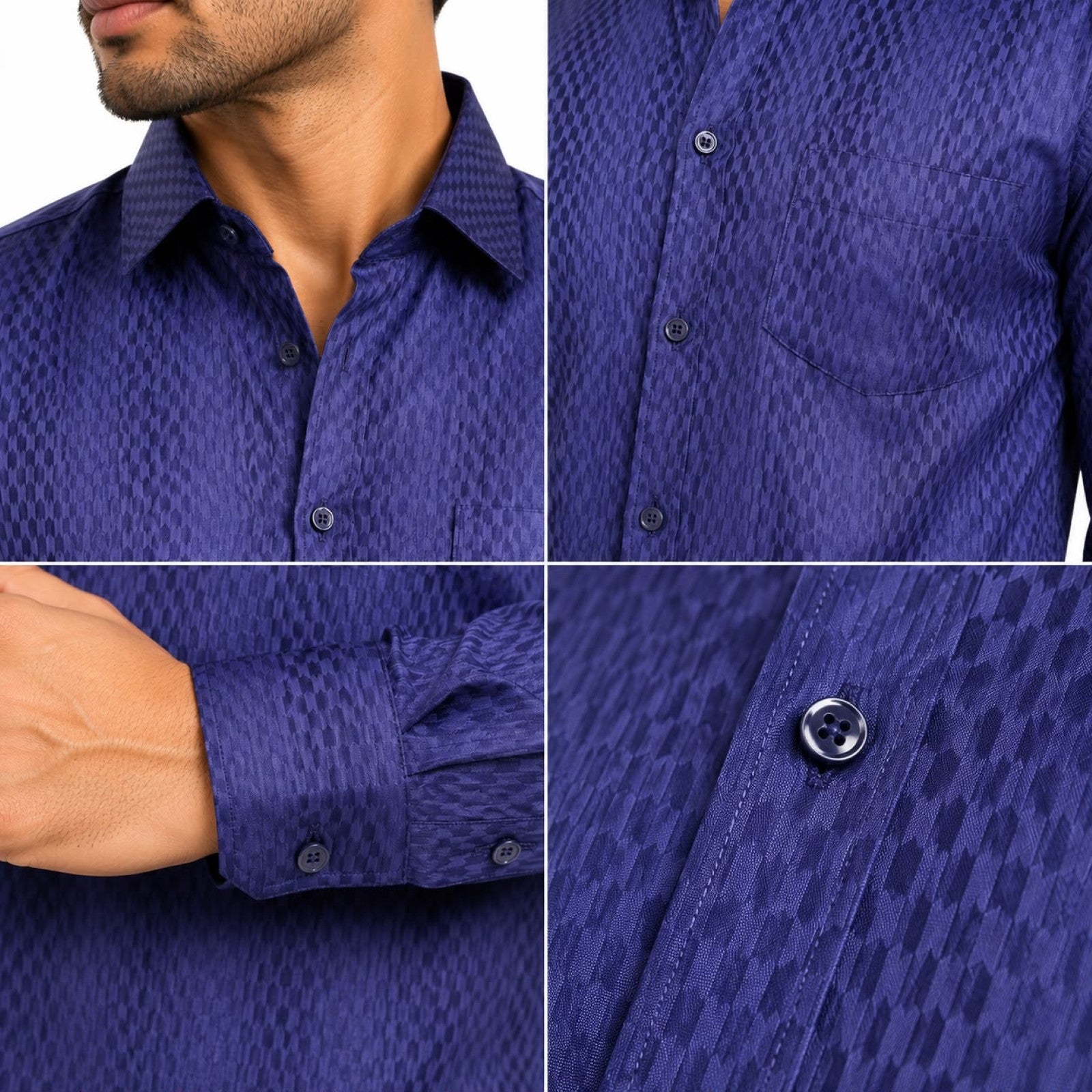 Men's Dark Blue Geometrical Pattern Formal Shirt