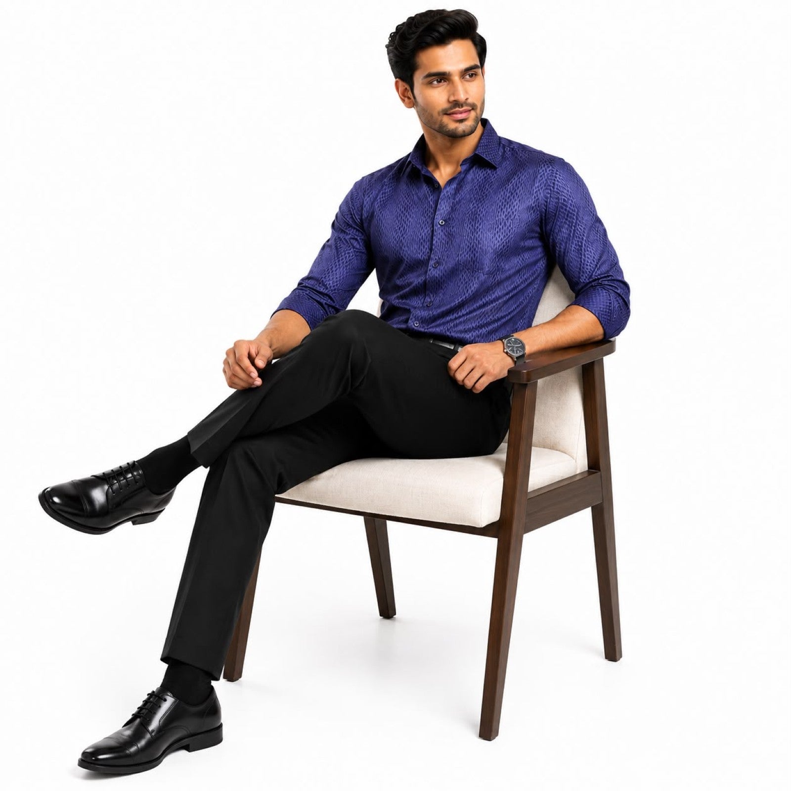 Men's Dark Blue Geometrical Pattern Formal Shirt