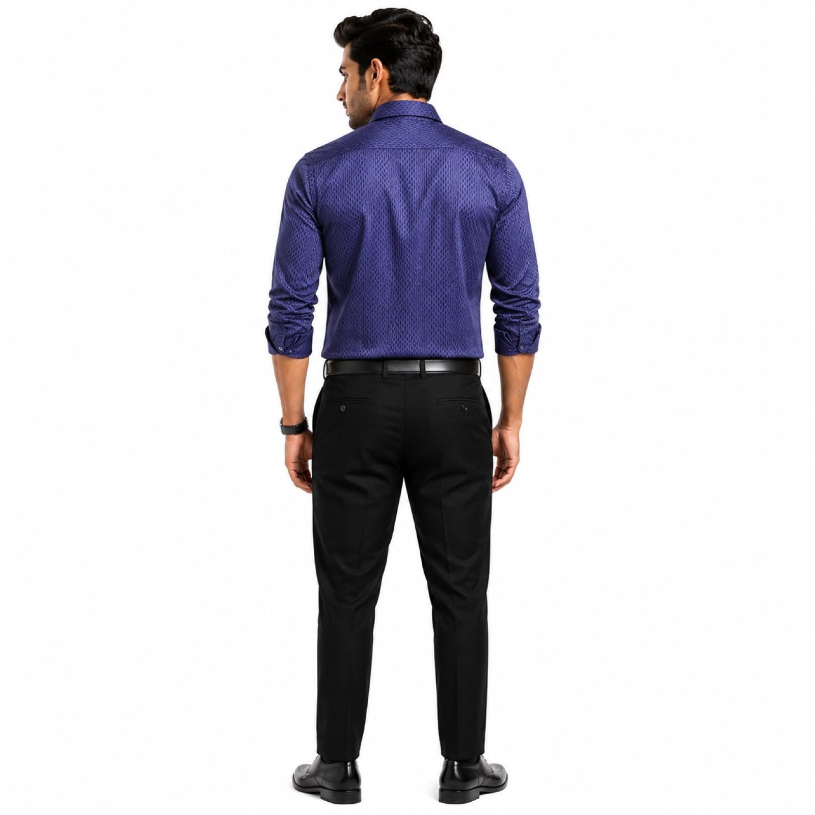 Men's Dark Blue Geometrical Pattern Formal Shirt